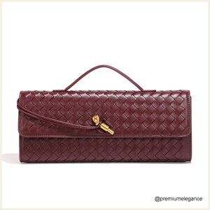 Woven Vegan Leather Clutch with Shoulder Strap Evening Bag Purse